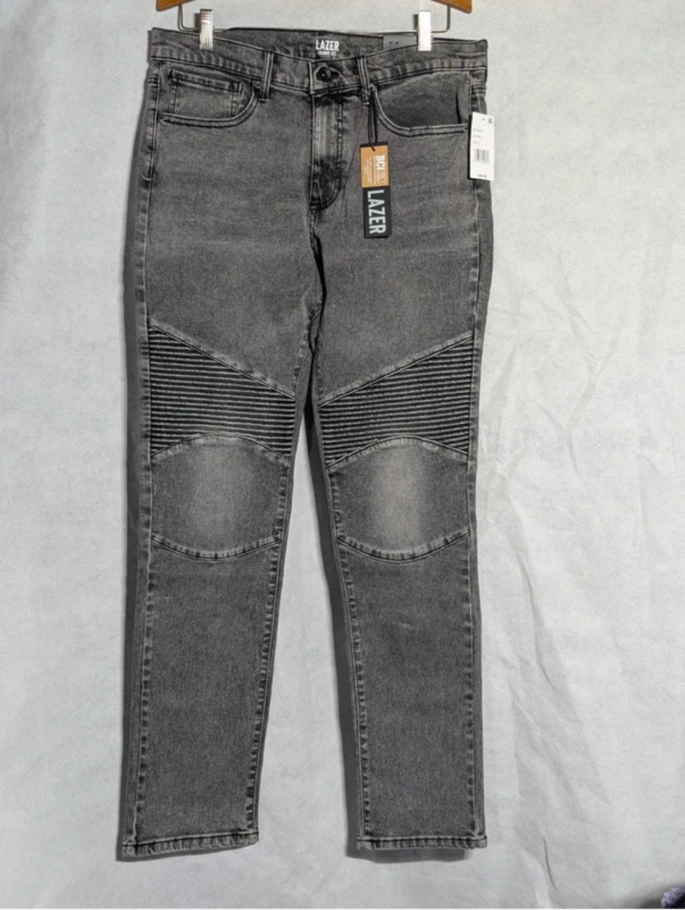 NWT Lazer Men's Grey Moto Biker Skinny Jeans 34x32